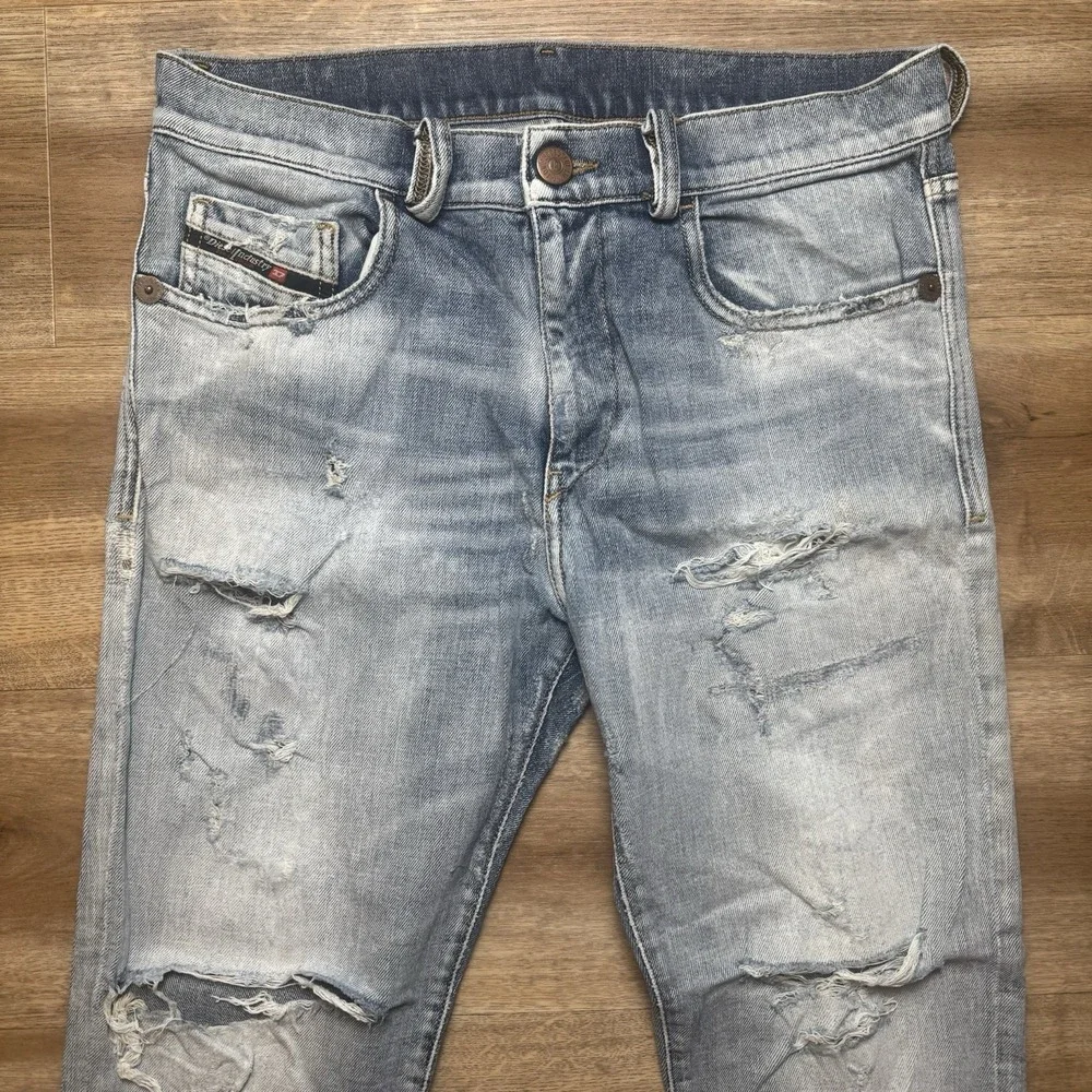 Diesel D-Strukt Jeans Mens 32x27 Light Blue Slim Distressed Made In Italy 009UI